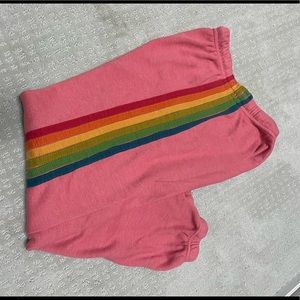 Aviator Nation Womens 6 stripe sweatpants size SMALL pink serape rainbow